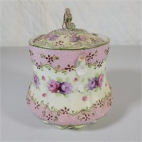 6" Porcelain Floral Jar (handles & Inside lid rim