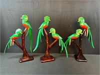 (44) Wooden Hand Carved Parrots w/ Stands