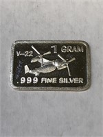 .999 Fine Silver Bar! V-22 Jet 1g