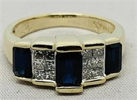 14K Yellow Gold Blue Sapphire & Diamond Ring