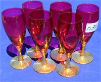 6 ruby wine glasses with gold base