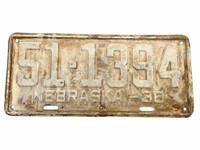 Nebraska 1938 License Plate