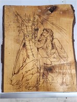 Wood Engraved Dragon & Woman