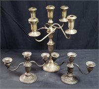 Sterling silver weighted candlesticks, 1,966g.