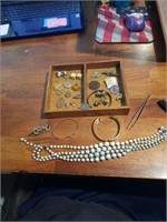 Wood box and misc jewelry