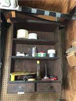 Wood shelf w miscellaneous scroll saw blades and