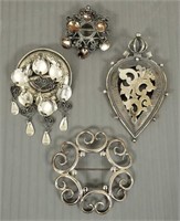 4 Norway silver brooches including David