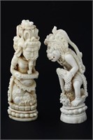 Two Carved Indonesian Bone Kris Handles,