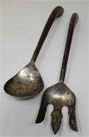 Pair of sterling and wood salad servers