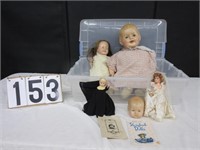 Assorted Dolls & Plastic Tote