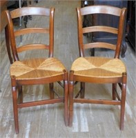 Ladder Back Rush Seat Walnut Chairs.