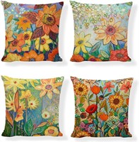 Summer Throw Pillow Covers 18x18 Inch,Set of 4 Fa