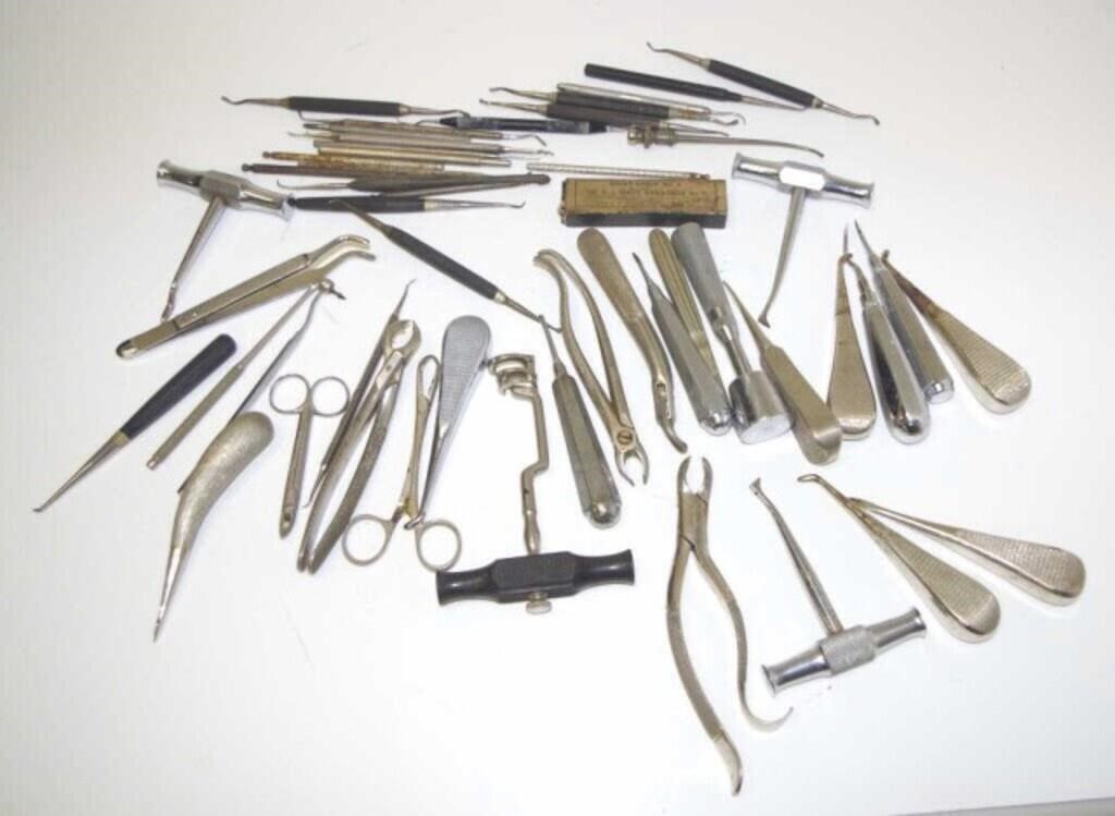 Box of vintage dental tools
