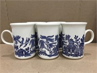 5-Vintage Churchill Blue Willow Coffee Mugs