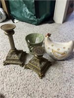 Candle holders, Enesco candle holder and hen