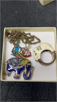 Elephant Necklace & Ring Chain Is 20" & Ring Is 6.