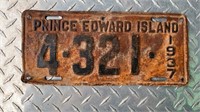 1937 PRINCE EDWARD ISLAND LICENCE PLATE