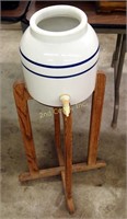 Vintage Ceramic Water Cooler W/ Wood Base
