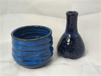 Signed " Tania" Studio Pottery Speckles Of Blues