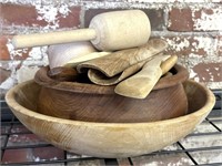 Wood Bowl, Measuring Cups, and Utensils 
-