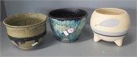 (3) Native American pots. Blue and white measures