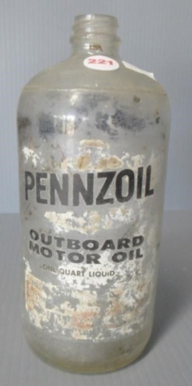Pennzoil outboard motor oil glass bottle.