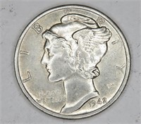 1942 d AU Grade Mercury Dime