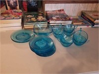 TURQUOISE BLUE 8 SAUCERS, 8 CUPS, 1 BOWL AND 2