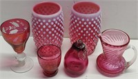 Cranberry & Hobnail Glass Lot