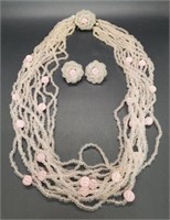 (AB) Vtg. Japan Pink Bead 12 Strand Necklace with