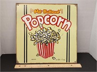 Vintage Hot Buttered POPCORN Tin Metal SIGN