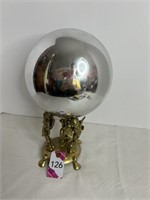 Mirrored 9" Ball On Brass Cherub Stand