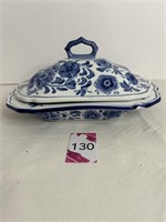 Blue & White Floral Covered Dish 11"W x 9" D x 7"H