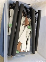 Tote of misc shelf parts