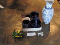 Misc Stoneware, Blue Vase, John Deere Toy