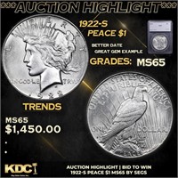 ***Auction Highlight*** 1922-s Peace Dollar $1 Gra