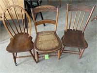 3 Vintage Chairs-1 Caned Bottom