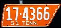 1951 State Shape Tennessee License Plate