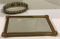 Vintage vanity tray mirrors include one gold