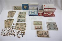 FOREIGN COINS, CURRENCY & PROOF SETS: