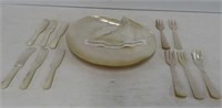 Mother of Pearl Plate, Forks, Knives