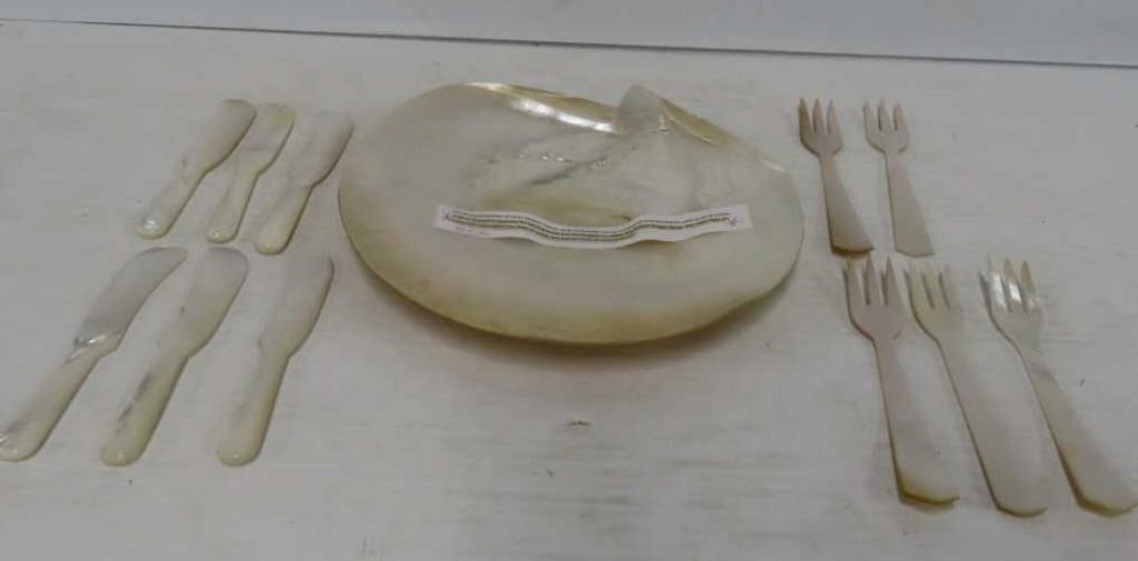 Mother of Pearl Plate, Forks, Knives