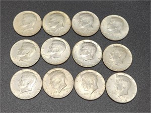 12 Kennedy 40%  Silver Half Dollars