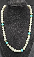 Beautiful Pearl & Turquoise Beaded Necklace