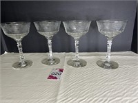 Vtg (4) Crystal Etched Dessert Glasses