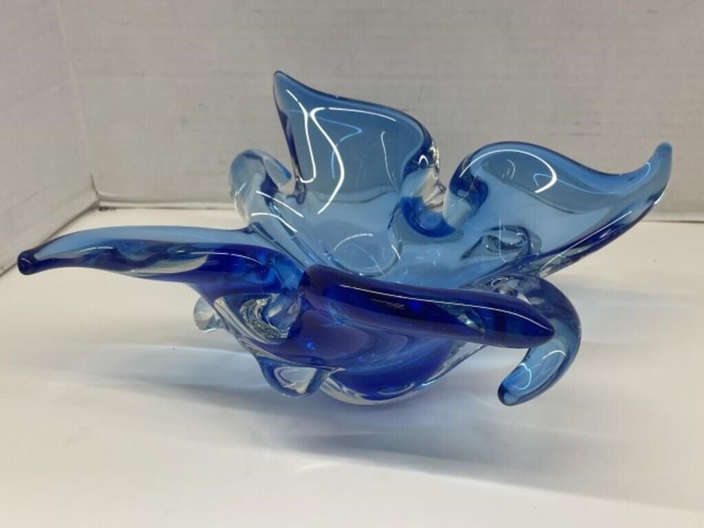 Lorraine Art Glass Ashtray - Blue, 5 " Tall