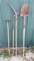 Shovel, rake, weed cutter & limb saw