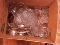 Container of vintage glass and silverplate