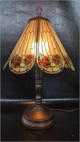 Vintage Touch Table Lamp W/ Floral Glass Panels