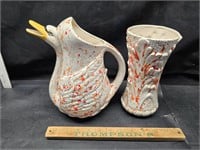Duck pitcher and matching vase